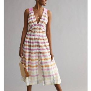 NWT Anthropologie Ombre Plaid Midi Dress 6 $160 Open Back Cut Out Pink White